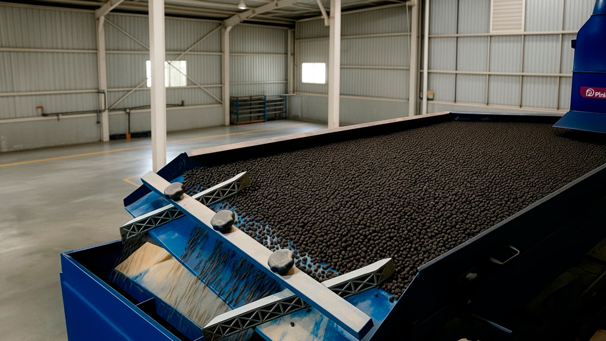 Pepper densimetric table inside the warehouse and in operation